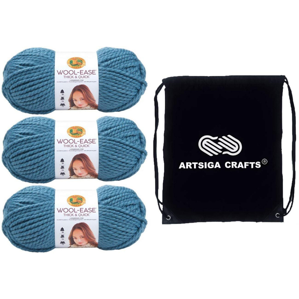 Lion Brand Wool Ease Thick & Quick Air Force 640-108 (3-Skeins - Same Dye Lot) #6 S Bulky Acrylic-Wool Yarn for Crocheting and Knitting with Project B