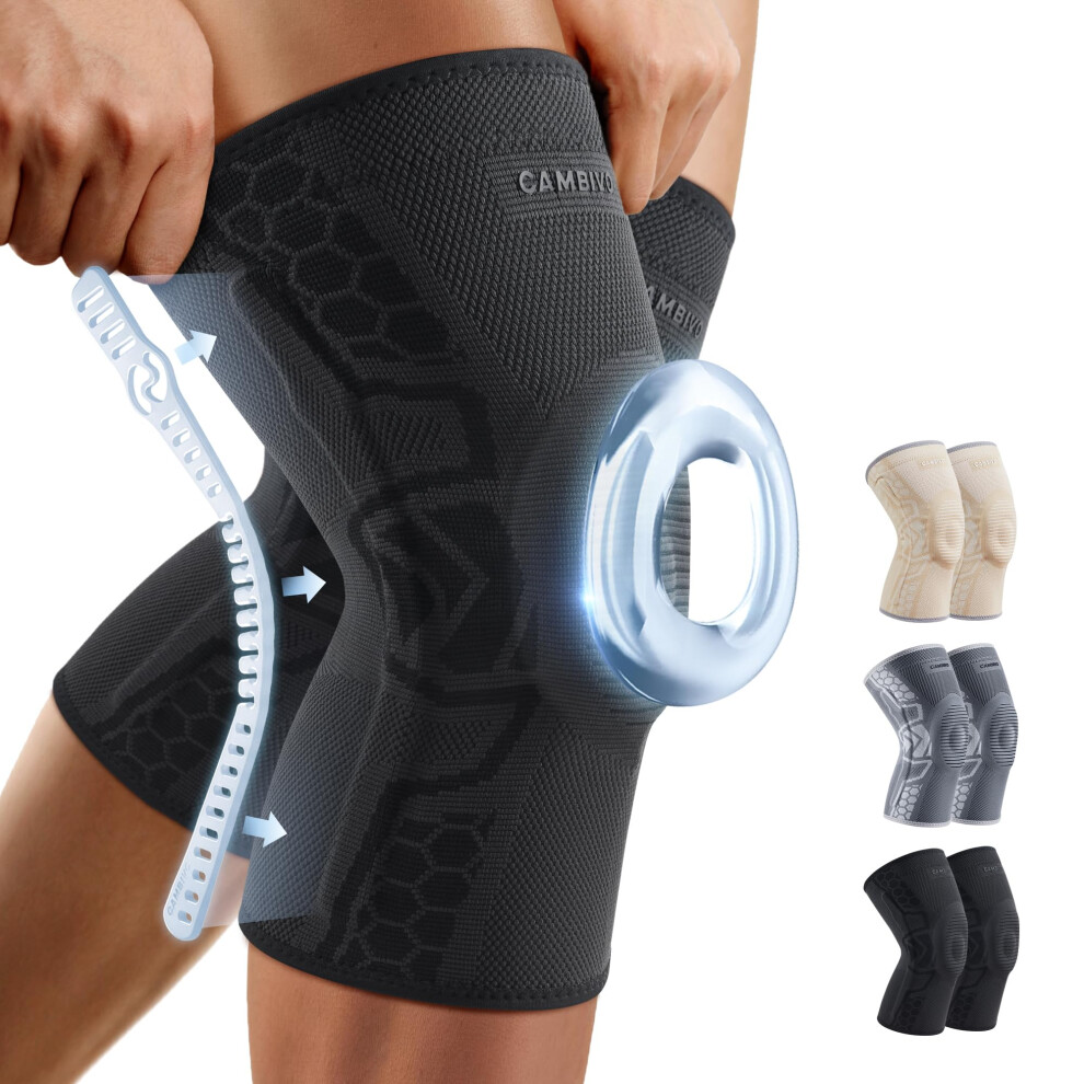 Photos - Braces / Splint / Support CAMBIVO 2 Pack Knee Brace for Men and Women, Knee Sleeves with Patella Gel Pad and Side Stabilizers, Knee Compression Sleeve