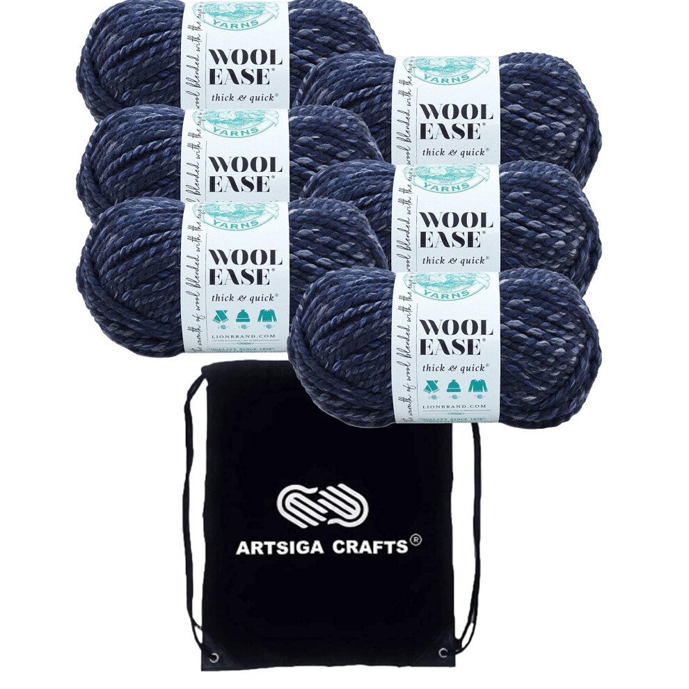 Lion Brand Wool Ease Thick & Quick River Run 640-535 (6-Skeins - Same Dye Lot) #6 S Bulky Acrylic-Wool Yarn for Crocheting and Knitting with Project B