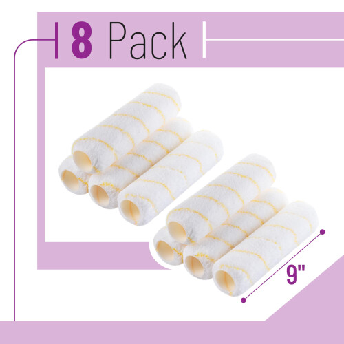 Bates - Verfroller Covers, 9", Gele Strepen, 8 Pack, Covers voor Verfrollers 9 Inch 1