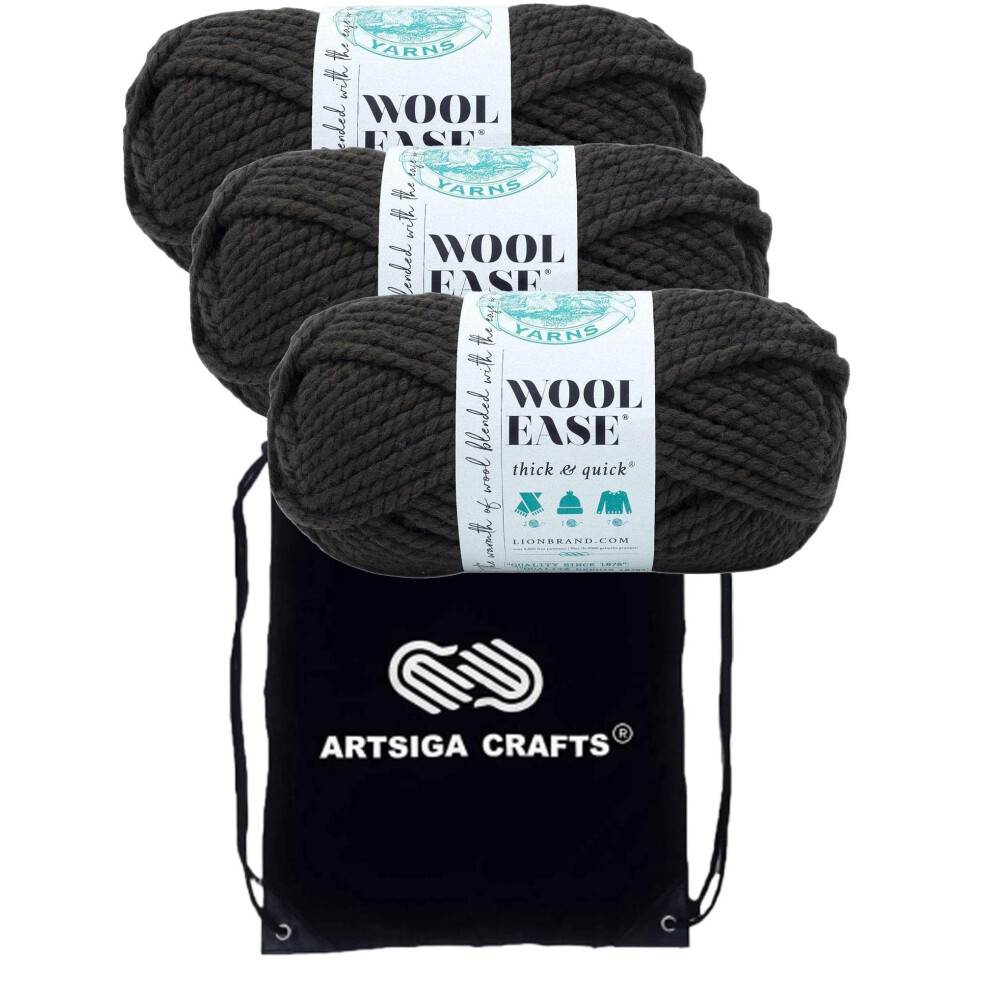 Lion Brand Wool Ease Thick & Quick Black Walnut 640-555 (3-Skeins - Same Dye Lot) #6 S Bulky Acrylic-Wool Yarn for Crocheting and Knitting with Projec