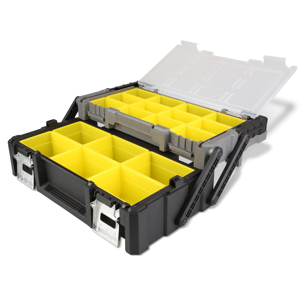 Olympia Tools 18 Inch Portable Plastic Cantilever Tool Box Organizer with Removable Compartments  Great Organization and Storage for Hardware  Assorte