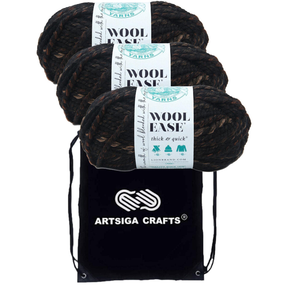 Lion Brand Wool Ease Thick & Quick Toasted Almond 640-539 (3-Skeins - Same Dye Lot) #6 S Bulky Acrylic-Wool Yarn for Crocheting and Knitting with Proj