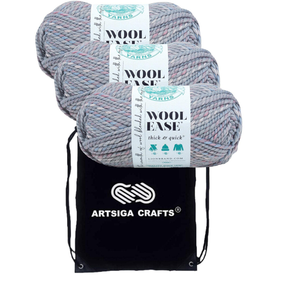 Lion Brand Wool Ease Thick & Quick Storm Front 640-544 (3-Skeins - Same Dye Lot) #6 S Bulky Acrylic-Wool Yarn for Crocheting and Knitting with Project