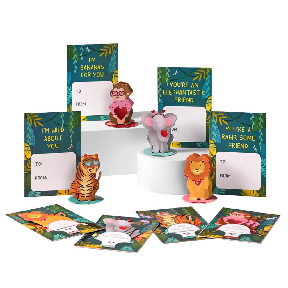 Lovepop Valentinstags-Safari-Tierkarten Fur Kinder 24Er-Pack 3D-Playpop-Entdecker Fur Den Geschenkaustausch Im Schulunterricht 3 X 2,5 X 2 Zo-image