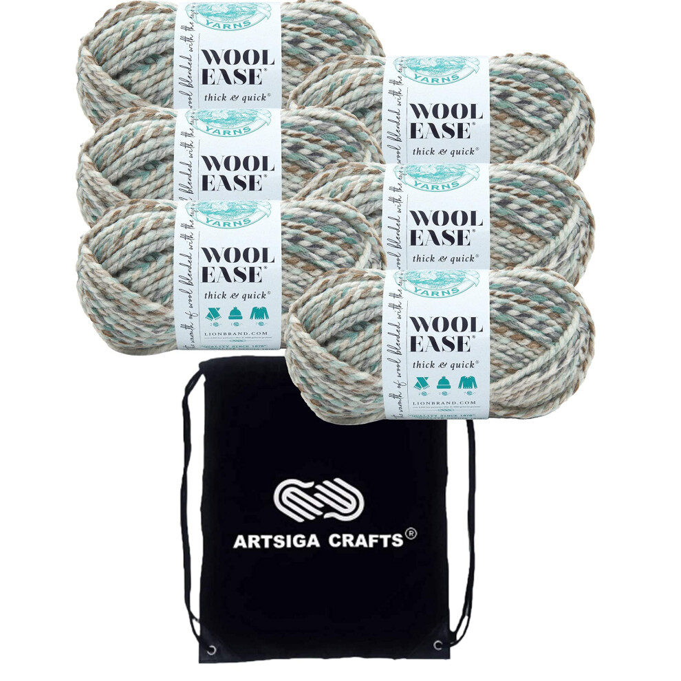 Lion Brand Wool Ease Thick & Quick Seaglass 640-542 (6-Skeins - Same Dye Lot) #6 S Bulky Acrylic-Wool Yarn for Crocheting and Knitting with Project Ba