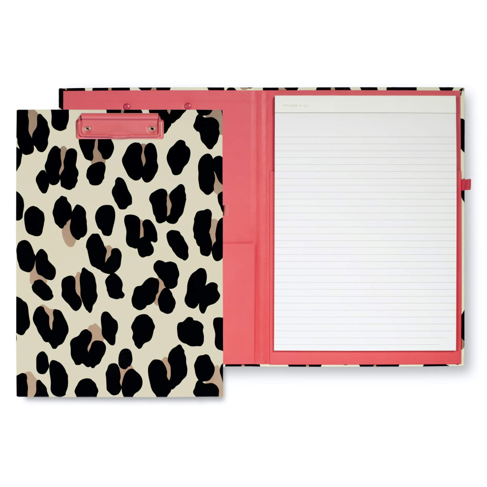 Kate Spade New York Leopard Print A4 Clipboard Folio with Low Profile Clip Professional Padfolio Includes Lined Notepad Pen Loop and Pocket Forest