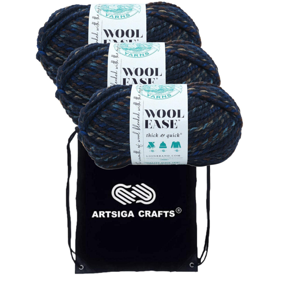 Lion Brand Wool Ease Thick & Quick Night Shadow 640-540 (3-Skeins - Same Dye Lot) #6 S Bulky Acrylic-Wool Yarn for Crocheting and Knitting with Projec