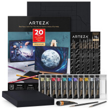 Arteza Gouache Malerkunsts?t Metallisk Gouachemaling 12 og sammenfoldelig sort l?rredspapirbundt DIY Kit Kunstartikler til kunstnere og begyndere