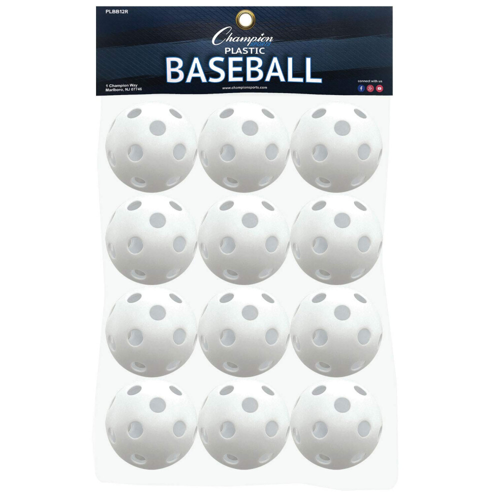 Champion Sports 9"" Hollow Plastic Baseball Set - Athletic Baseball Equipment - Practice Baseballs Plastic Hollow - Regulation Size Balls - Fun for Al