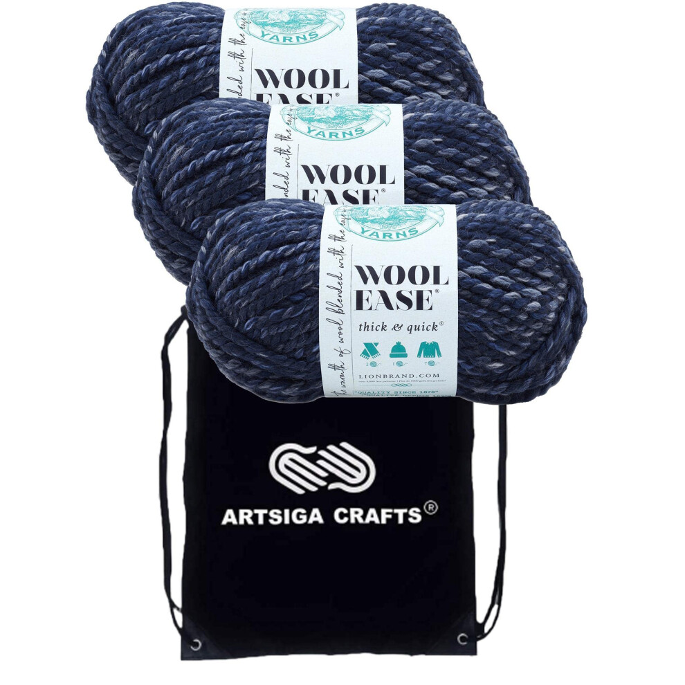 Lion Brand Wool Ease Thick & Quick River Run 640-535 (3-Skeins - Same Dye Lot) #6 S Bulky Acrylic-Wool Yarn for Crocheting and Knitting with Project B