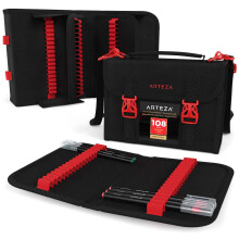 ARTEZA Marker Pen Organizer Case 108 sleuven Verwijderbaar Baldric ritsvak en draaggreep voor tekenstiften en pennen Kunstbenodigdheden voor kunstena