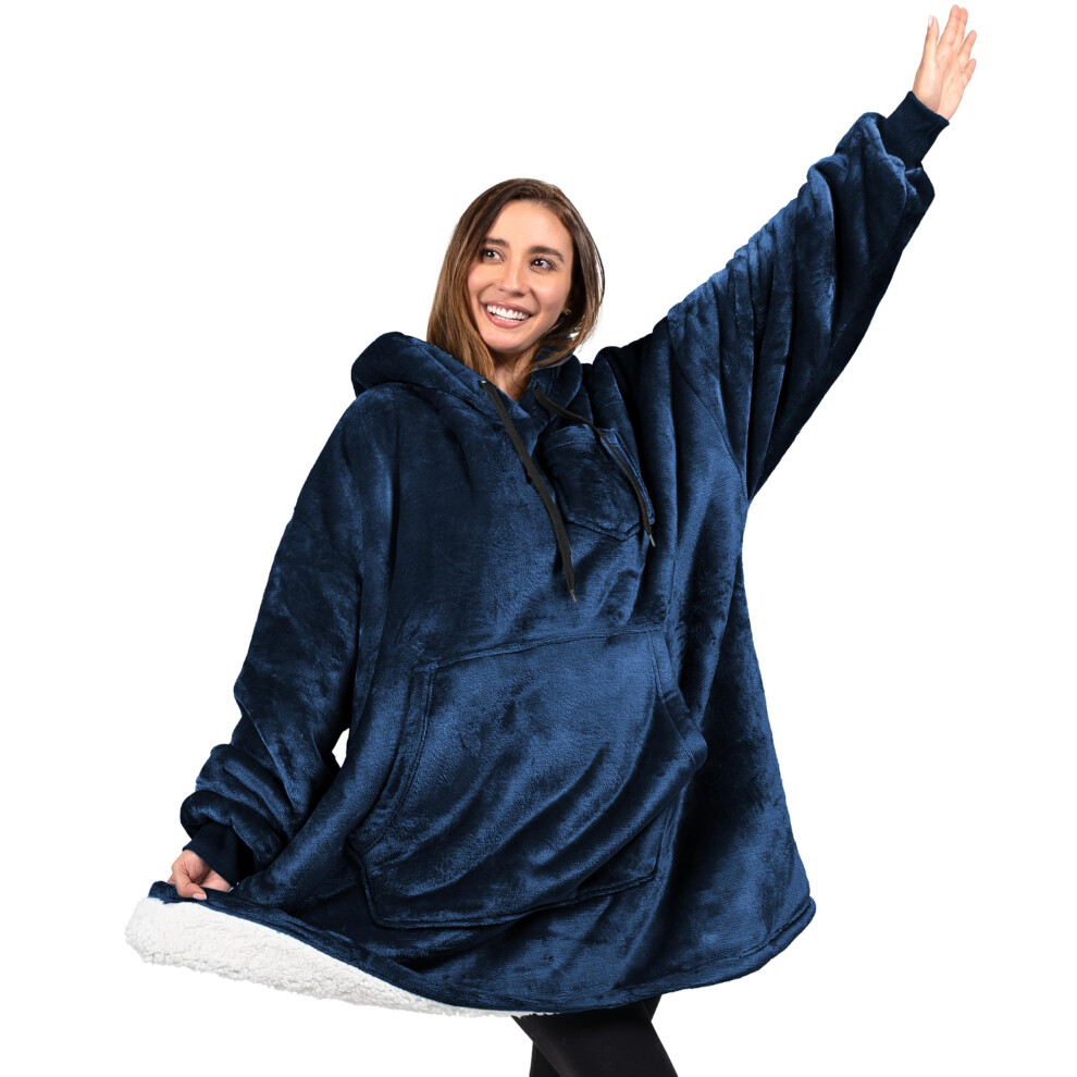 Pavilia Kapuzendecke FüR Damen, Marineblau, Sherpa, Tragbare Decke, Herren, GemüTliche, üBergroßE Sweatshirt-Decke, Warmer Fleece-Kapuzendeckenpu-image