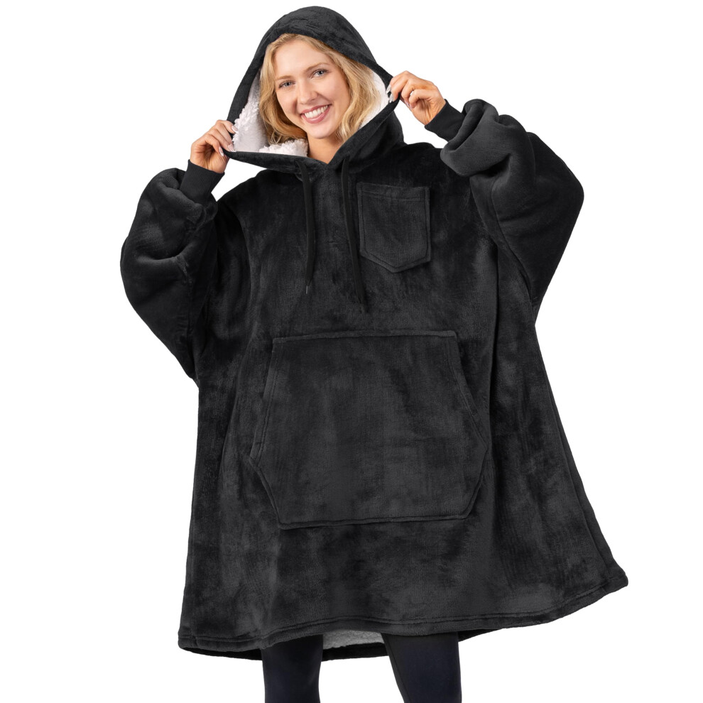 PAVILIA Sweat     capuche couverture pour femme Noir Sherpa Wearable Blanket Homme Sweat-shirt surdimensionn    douillet Couverture Polaire chaude Pu