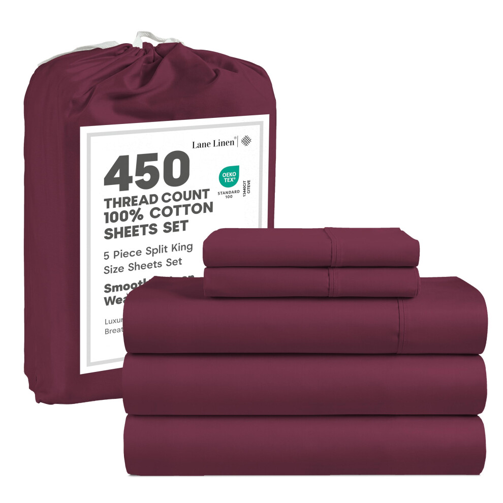 Parure de draps LANE LINEN 100 % coton pour lit king size - 4 pièces - Satin ultra doux, 450 fils au pouce carré - Respirant, rafraîchissant, dur
