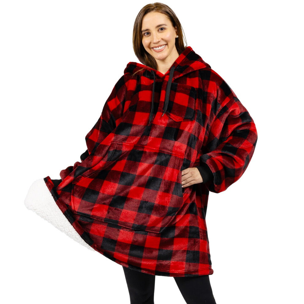 PAVILIA Couverture     capuche pour femme Rouge Sherpa Portable Couverture Homme Sweat-shirt surdimensionn    douillet Couverture Polaire Chaude Pull