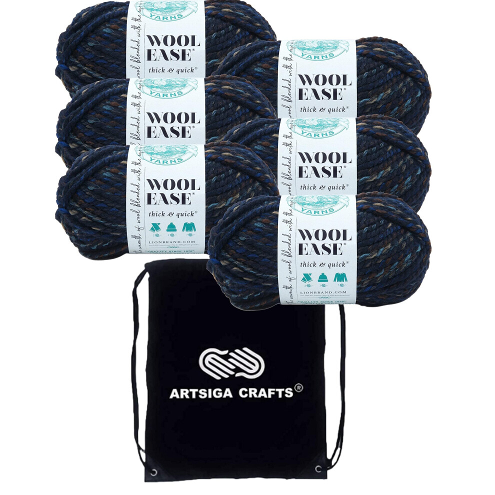 Lion Brand Wool Ease Thick & Quick Night Shadow 640-540 (6-Skeins - Same Dye Lot) #6 S Bulky Acrylic-Wool Yarn for Crocheting and Knitting with Projec