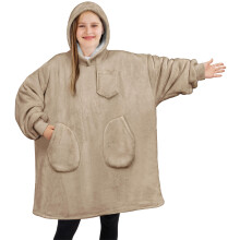 PAVILIA Draagbare Dekbed Sweatshirt voor Kinderen, Taupe Tan, Warm Cozy Gigantisch Hoodie
