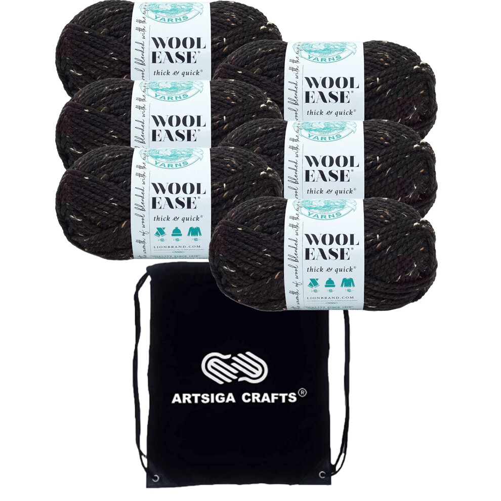 Lion Brand Wool Ease Thick & Quick Obsidian 640-155 (6-Skeins - Same Dye Lot) #6 S Bulky Acrylic-Wool Yarn for Crocheting and Knitting with Project Ba