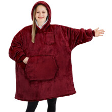 PAVILIA Draagbare Dekbed Sweatshirt voor Kinderen Rood Bordeaux Maroon, Warm Cozy Gigantisch Hoodie