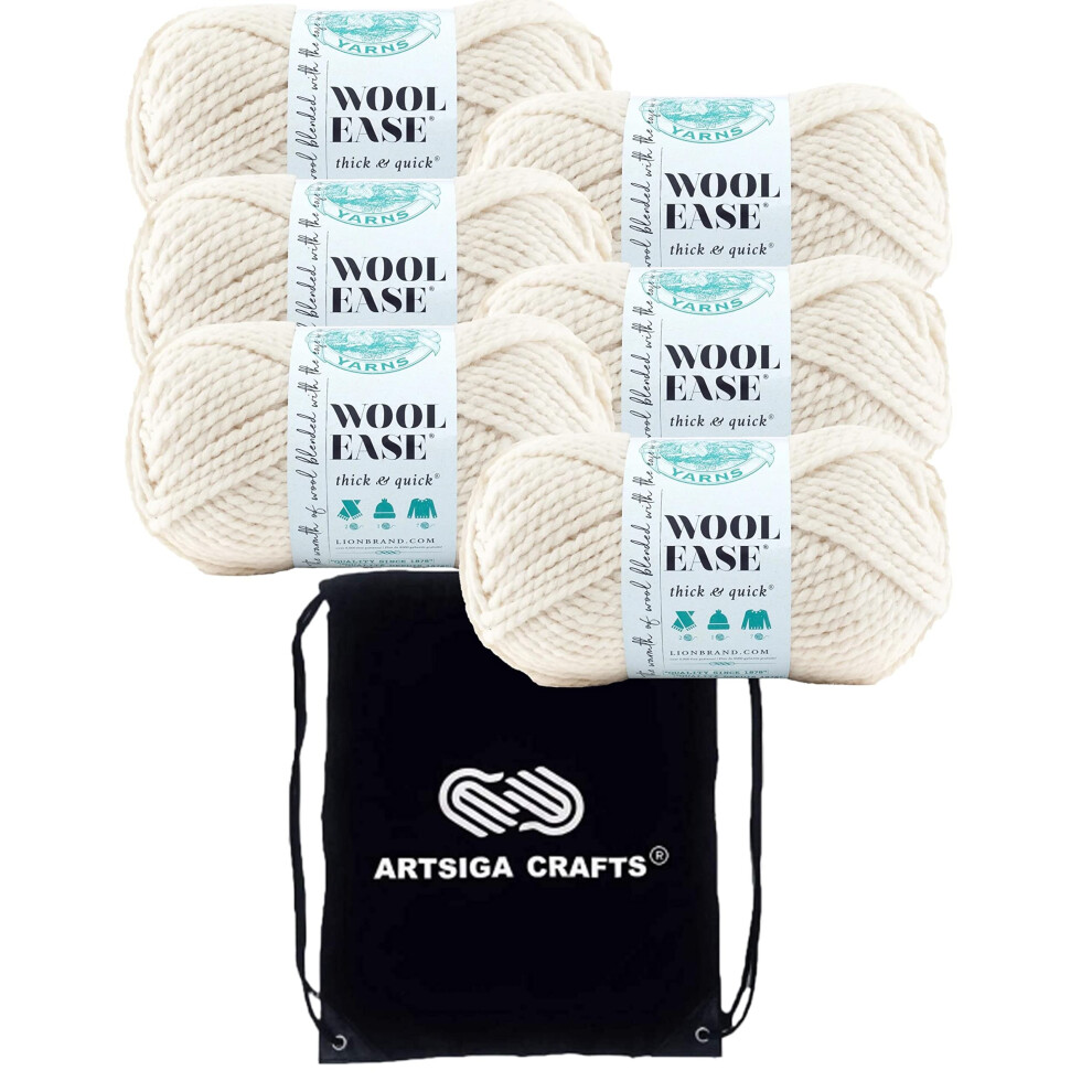 Lion Brand Wool Ease Thick & Quick Fisherman 640-099 (6-Skeins - Same Dye Lot) #6 S Bulky Acrylic-Wool Yarn for Crocheting and Knitting with Project B