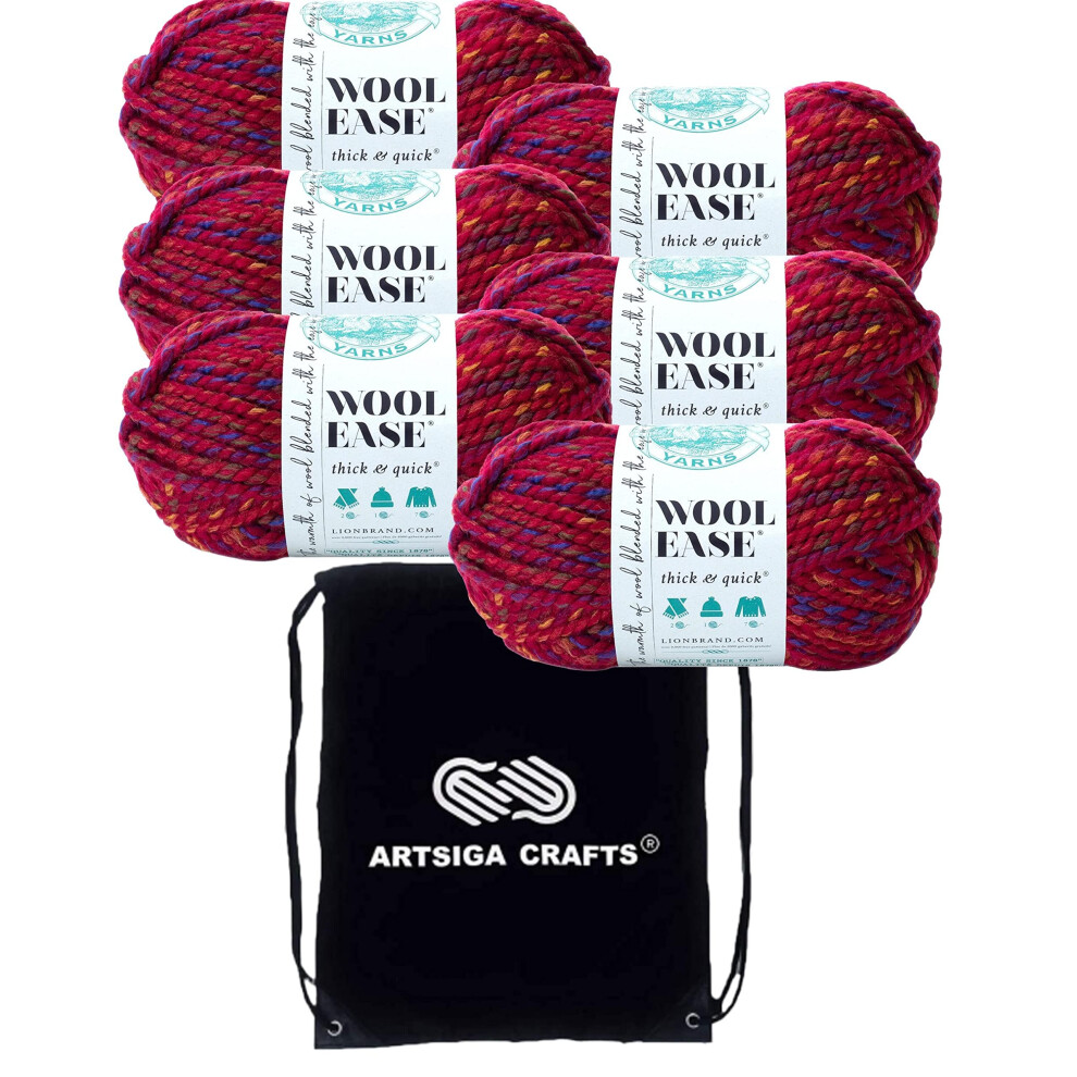 Lion Brand Wool Ease Thick & Quick Campfire 640-621 (6-Skeins - Same Dye Lot) #6 S Bulky Acrylic-Wool Yarn for Crocheting and Knitting with Project Ba