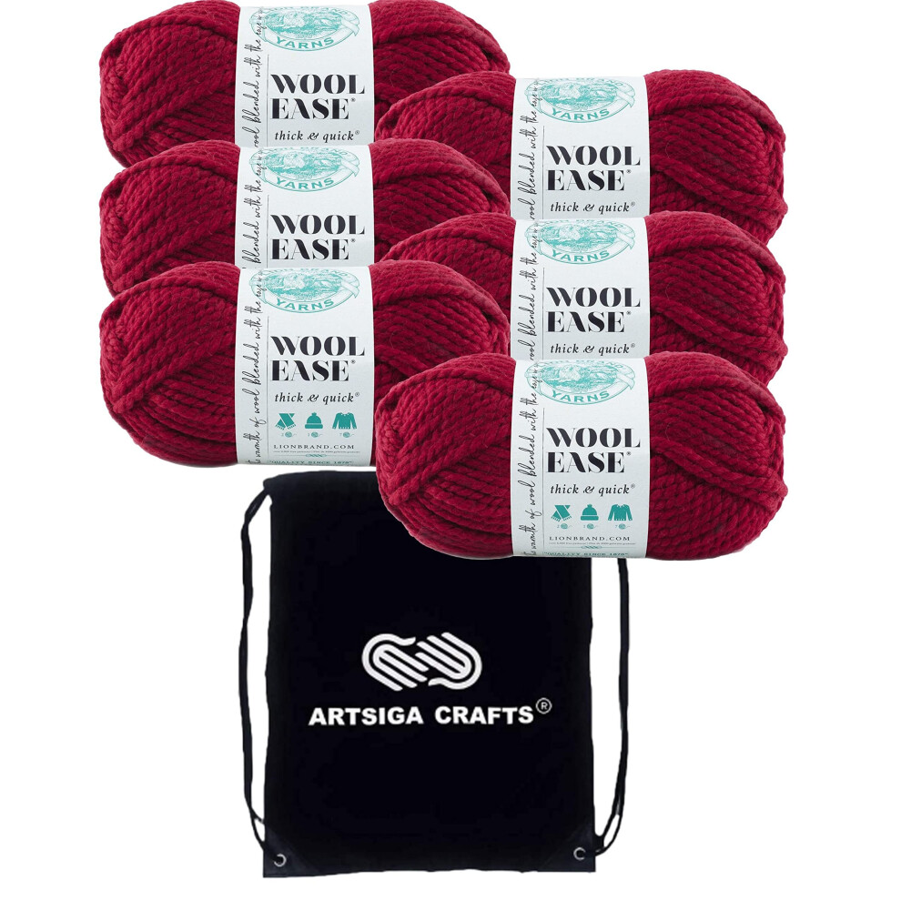 Lion Brand Wool Ease Thick & Quick Cranberry 640-138 (6-Skeins - Same Dye Lot) #6 S Bulky Acrylic-Wool Yarn for Crocheting and Knitting with Project B