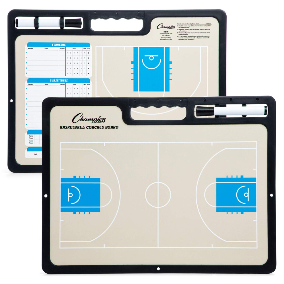 Champion Sports XL Dry Erase Board for Coaching Basketball - Whiteboards for Strategizing  Techniques  Plays - 2-Sided Game Boards with Handle - Front