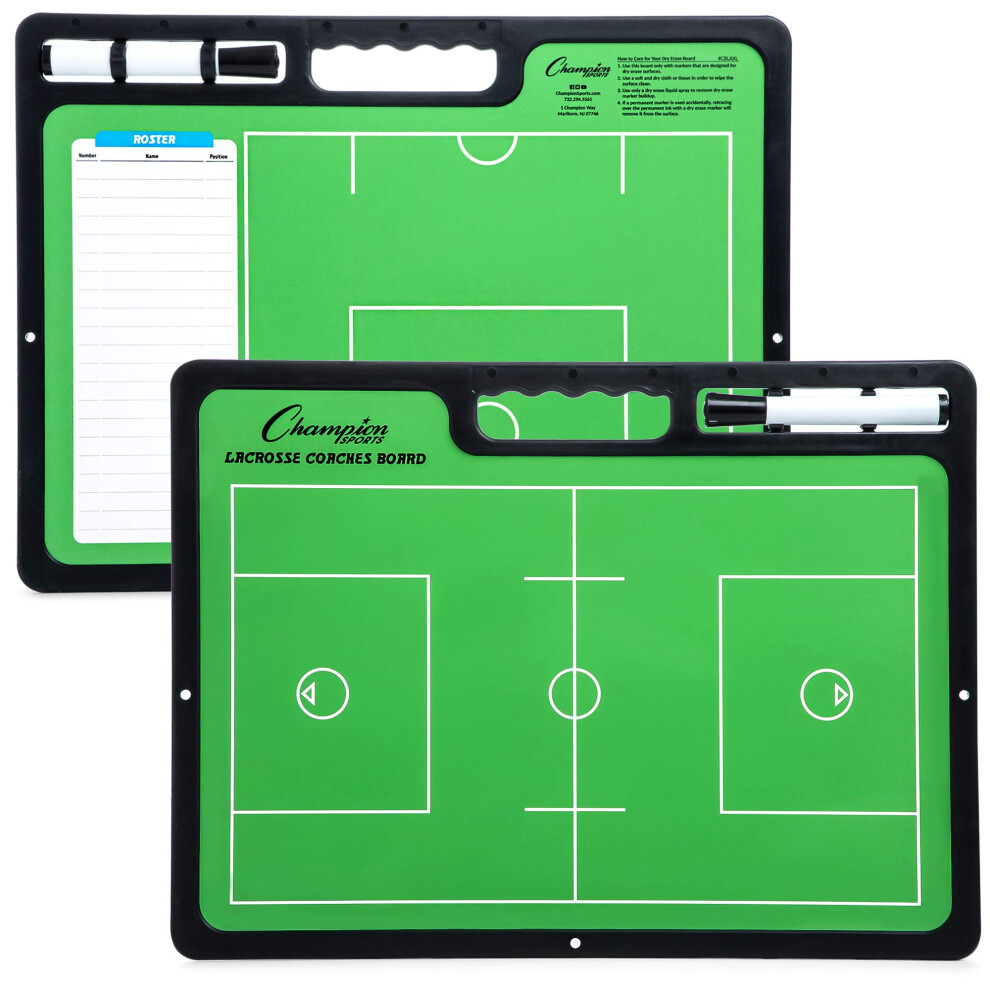 Champion Sports XL Dry Erase Board for Coaching Lacrosse - Whiteboards for Strategizing  Techniques  Plays - 2-Sided Game Boards with Handle - Front S