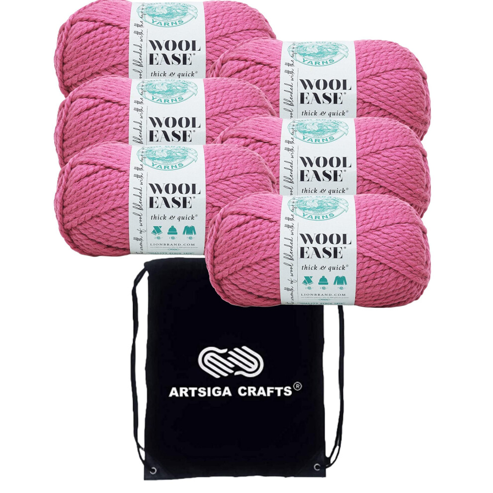 Lion Brand Wool Ease Thick & Quick Raspberry 640-112 (6-Skeins - Same Dye Lot) #6 S Bulky Acrylic-Wool Yarn for Crocheting and Knitting with Project B
