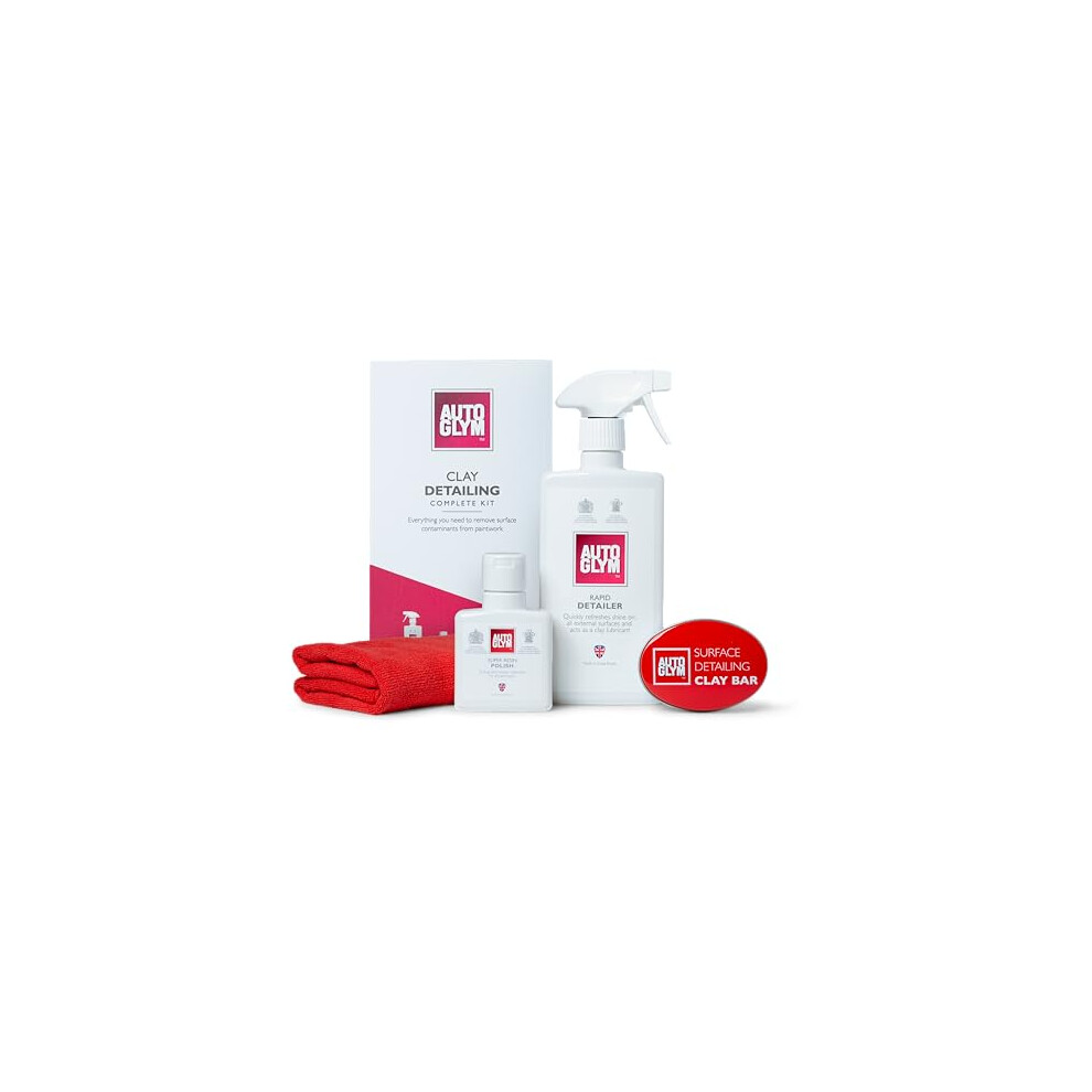 Autoglym Clay Detailing Complete Kit - Premium Car Care Kit Includes (500mL) Rapid Detailer, (100mL) Super Resin Polish, (1) Premium Clay Bar, (1) Hi