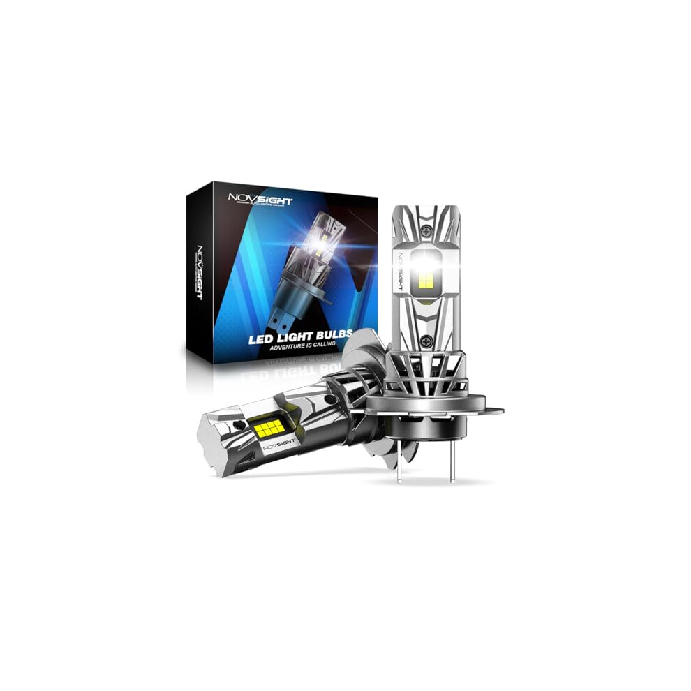 Novsight H7 Led Headlight Bulb - 27000Lm 1:1 Size H7 Headlight Bulb, 600% 6500K Cool Super Bright Conversion Kit, Plug And Play,Ip68 Waterproof White 4698209711443