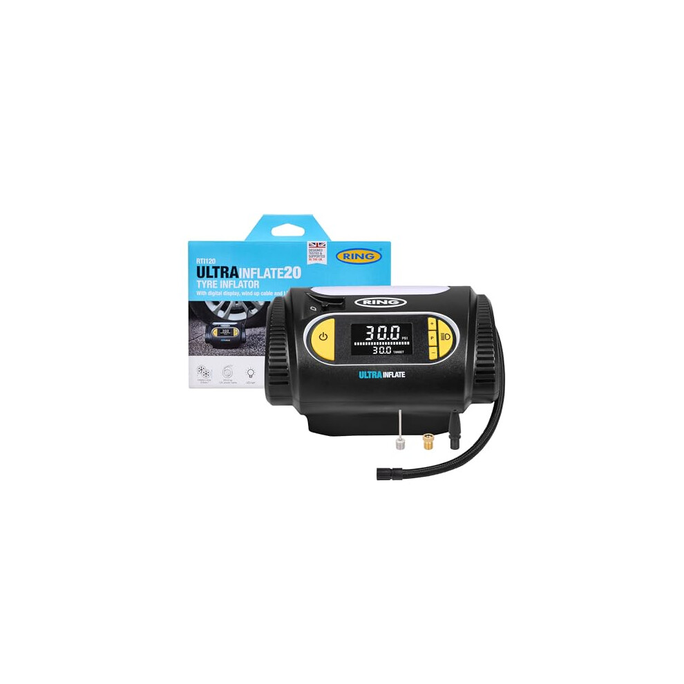 Ring Automotive ULTRAINFLATE 20 Digital Tyre Inflator - Featuring Auto-Stop & Progress Meter - Compact, Reliable & User-Friendly Tyre Pressure Soluti