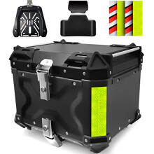 VOKKA Motorcycle Top Box, 45L Aluminium Alloy Waterproof Dustproof and Anti-Theft, Luggage Box for Storage Helmet, Motorbike Top Case with Backrest a
