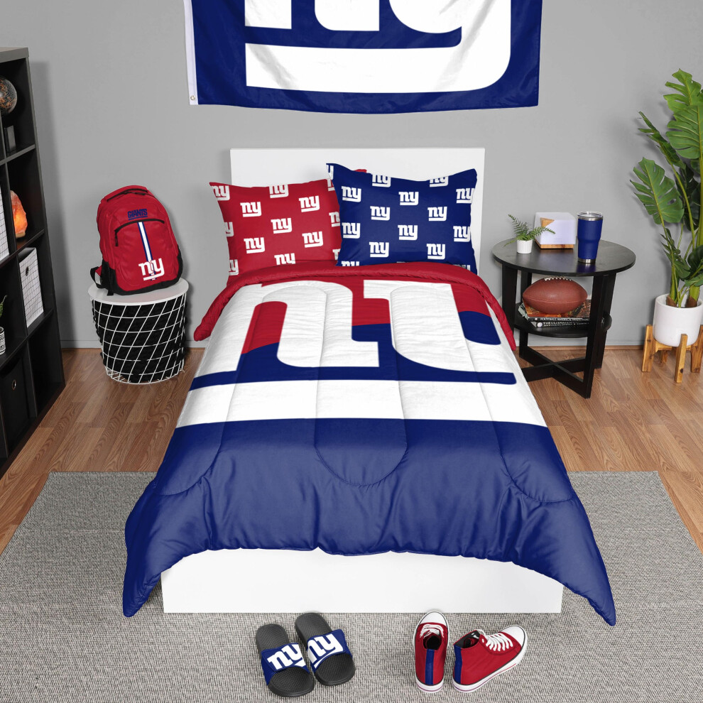 Parure de lit 3 pi   ces avec housse de couette et taie d'oreiller FOCO New York Giants NFL Team Color Bed In a Bag