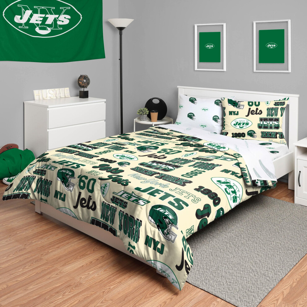 Parure de lit 5 pi   ces avec housse de couette r   tro NFL des Jets de New York