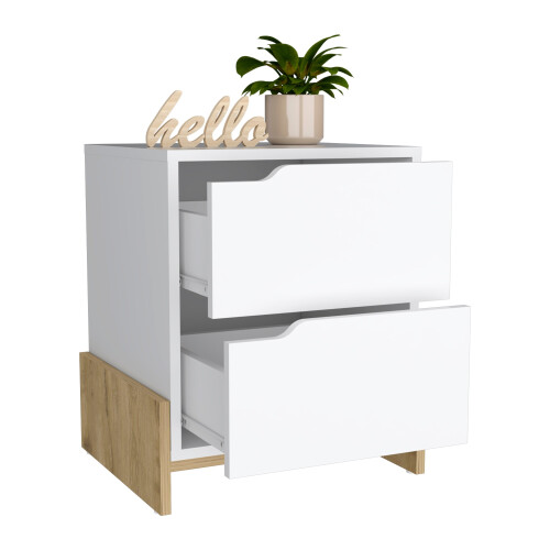 Comodino TUHOME Luss con 2 cassetti - Bianco / Macadamia - Camera da letto 1