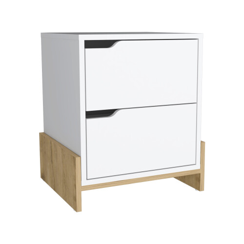 Comodino TUHOME Luss con 2 cassetti - Bianco / Macadamia - Camera da letto