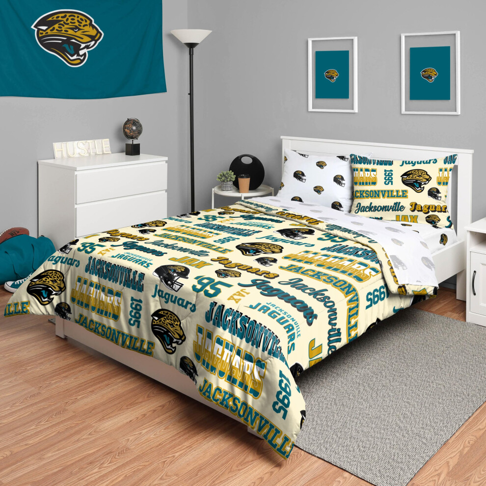 Parure De Lit R Tro Nfl Foco Jacksonville Jaguars, Ensemble De 5 Pi Ces Avec Couette Et Sac-image