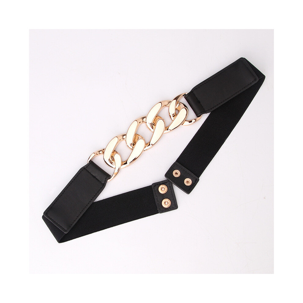 (GoldBlack)Chaîne épaisse métal exagérée femme élastique ceinture vêtement décoration