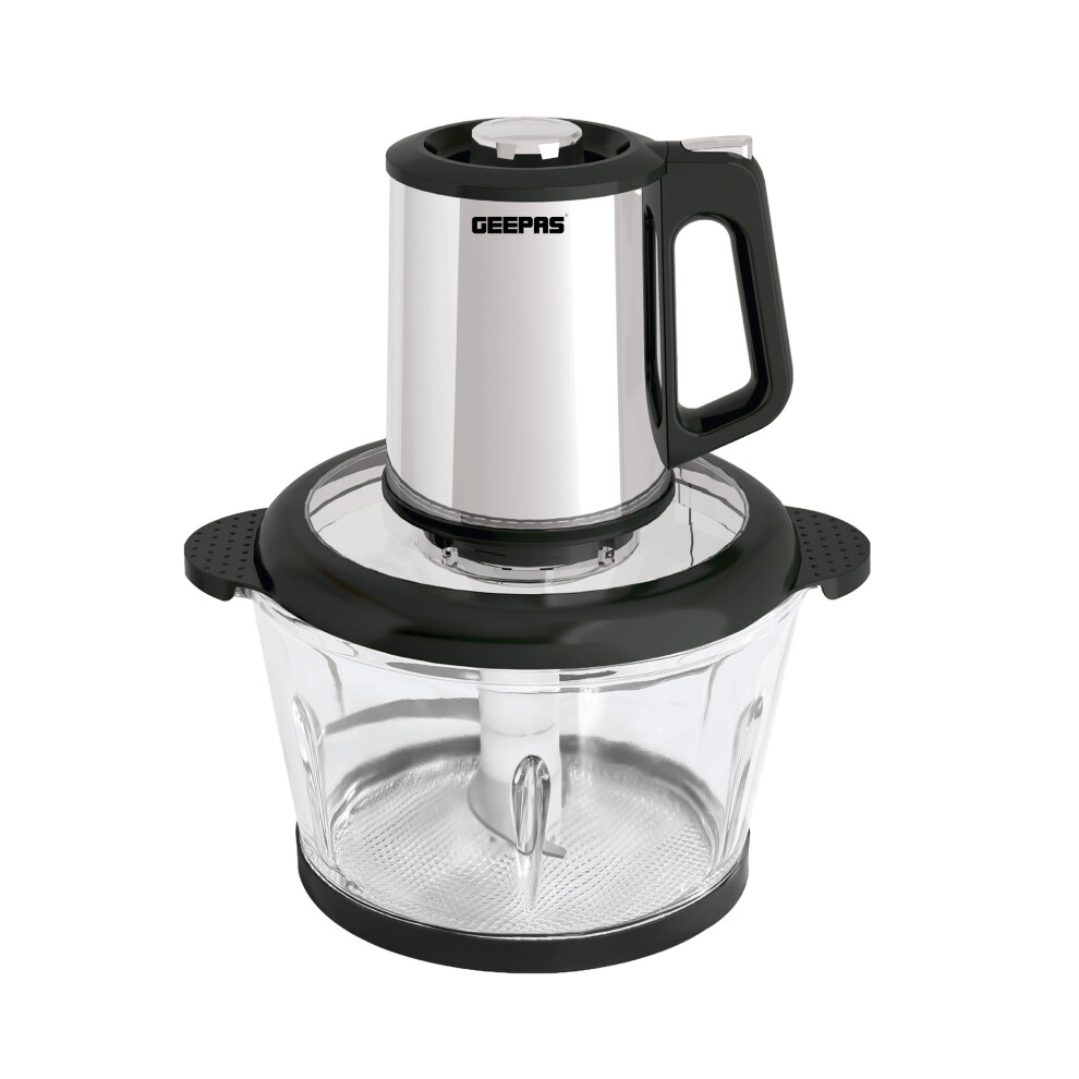 Geepas Mini Food Processor, 2L | 500W Copper Motor 3 Speed Setting | 4 Bi-Level Blades Glass Bowl & Safety Lock Garlic Peeler For Mixing Salads
