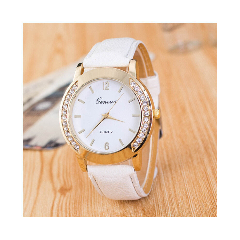 (Khaki)Elegant Women Men Casual Quartz Analog Leather Band Watches Wrist Gold