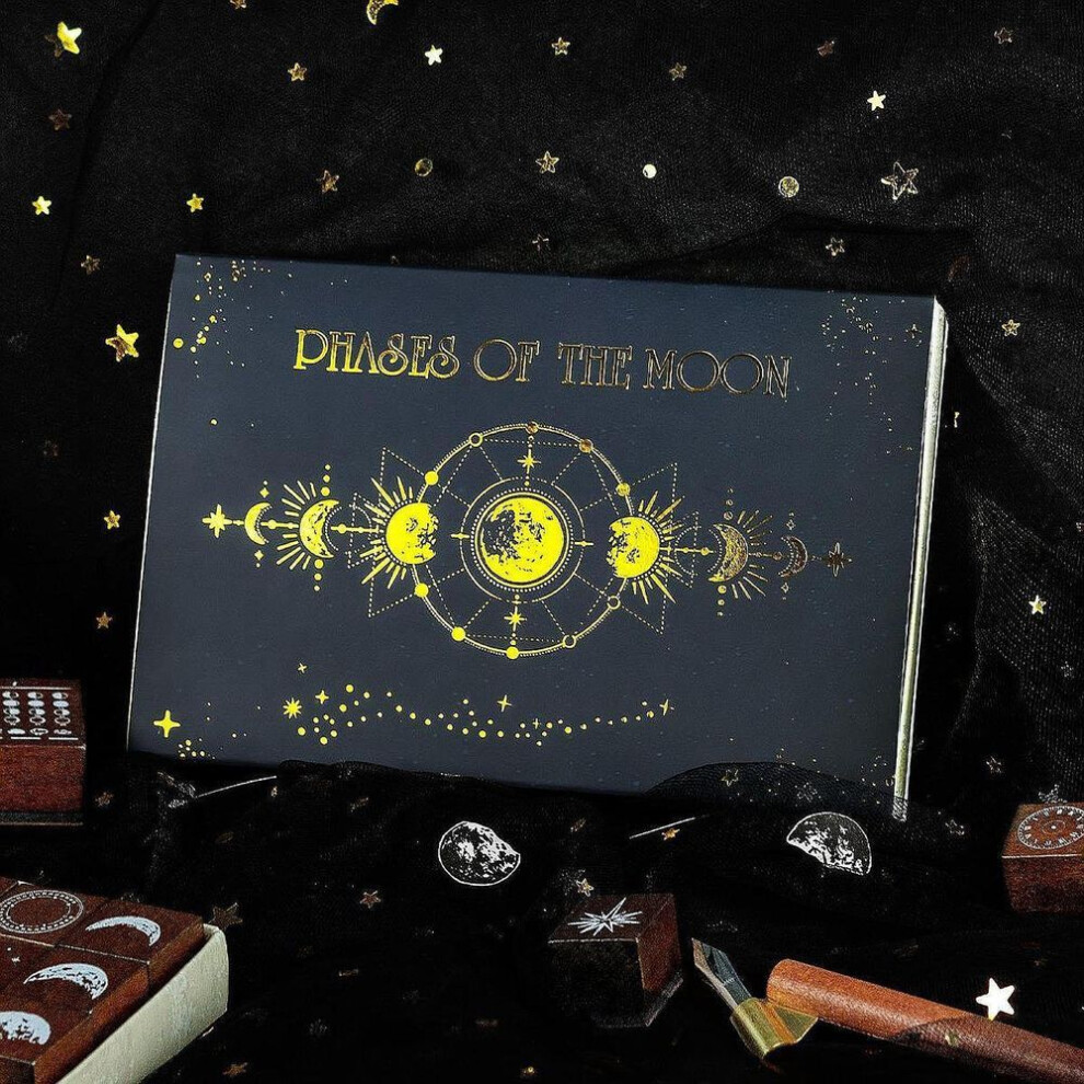 30 Pieces Wooden Rubber Stamps Decorative Phases of The Moon Multipurpose Wood Crafts