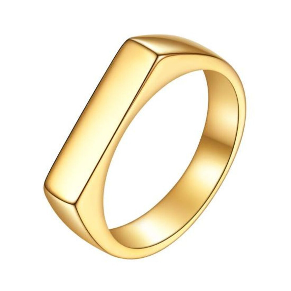 (golden, US 7) Vintage Unisex Ring Pure Color Polished Titanium Steel Flat Surface Simple Style Luster Multi Sizes Anti-Rust Lightweight Finger Jewelry