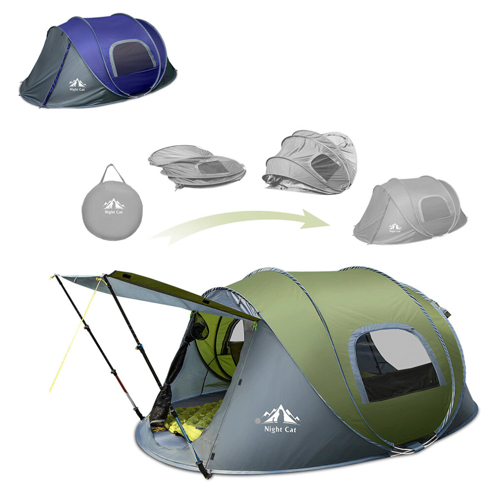 Night Cat Camping Tent Dome Pop-up Tent with Windows for 1-4 Person