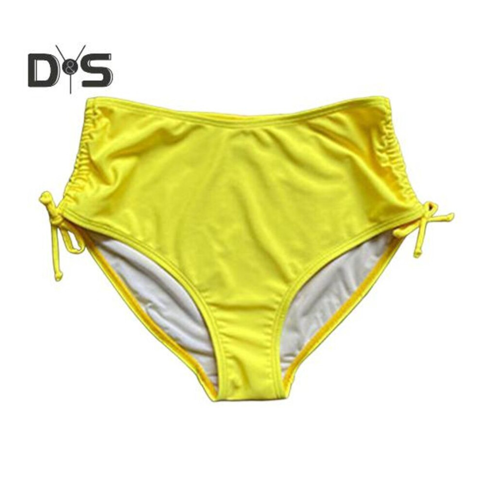 (L, yellow) Women Swim Shorts V Cut Drawstring Bikini Swimsuit Bottom Adjustable Ruched Side Boyshorts Bathing Suit Board Shorts
