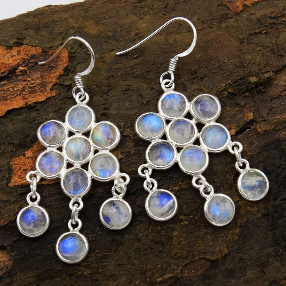 (white) Moonstone Larimar Silver Earring, 925 Sterling Silver Handmade Jewelry, Flower Jewelry, Dangle Earring