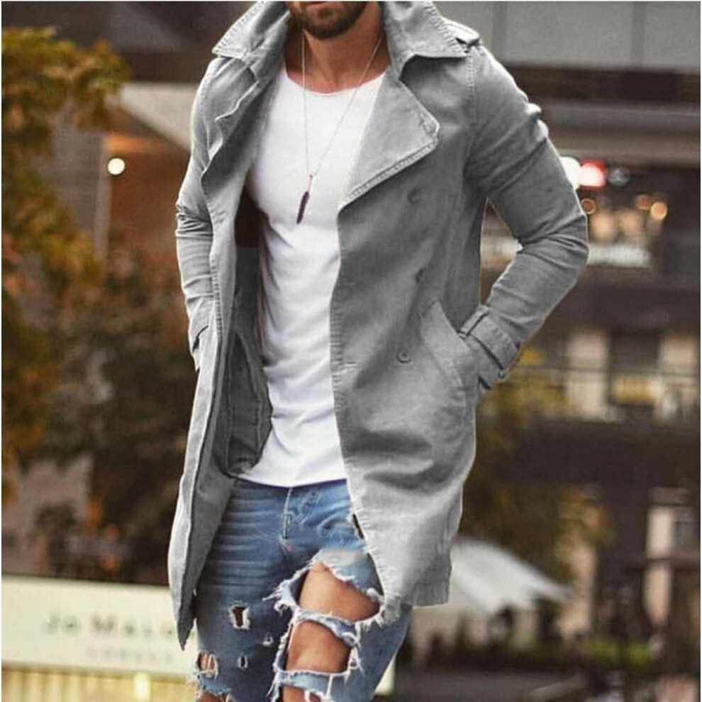(gray, XXXL) QICED Spring Men's Coat Medium Long Slim Large Size Windbreaker Casual Jacket