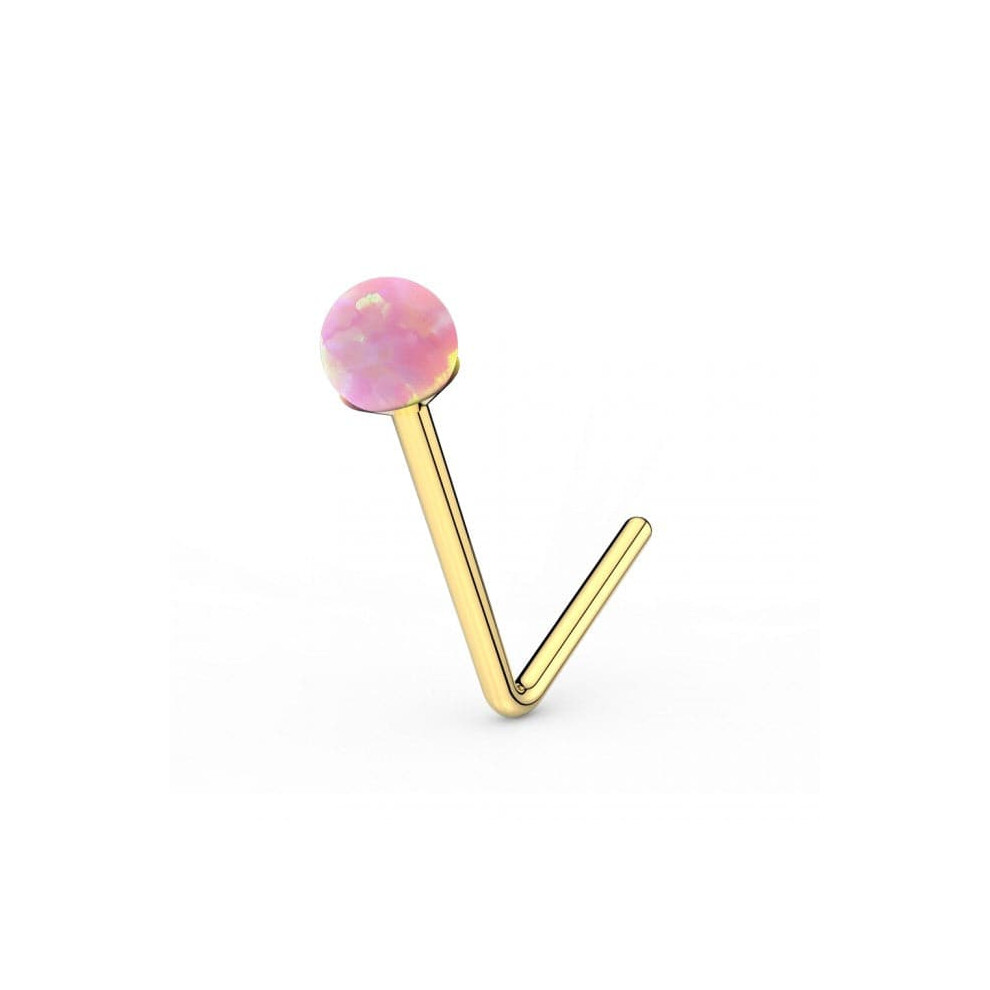 (Pink Opal, 2.5mm) 9K Gold L-Bend Opal Nose Stud-image-OPC-PHDCXMR-NEW