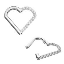 (Silver, 8mm) 316L Surgical Steel CZ Jewelled Heart Hinged Segment Clicker Ring